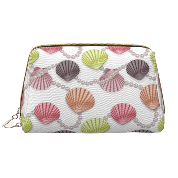 Shell Pearls Print Makeup Bag, Large Capacity Travel Cosmetic Bag for Women Girls- Travel Toiletry Bag Leather Portable Waterproof Makeup Case Organizer with Handle
