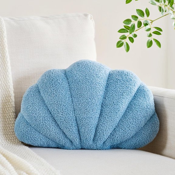 Shell Pillow Seashell Decorative Pillow Blue Beachy Coastal Shell Shaped Throw Pillows 13x10 Inch Soft Ocean Beach Sea Shell Plush Pillows Cushion for Bed Couch Living Sofa Room Decor