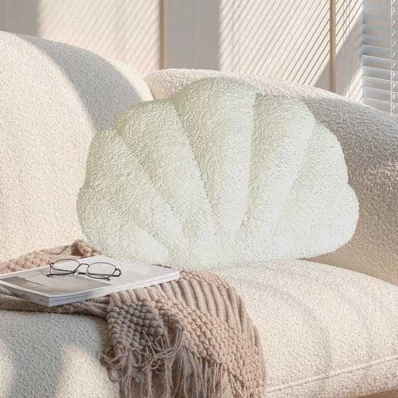 Shell Pillow, Throw Cushion, Home Decor, Flock Material, for Sofa Office, Adorable Gift Pillow | White KTFgvq