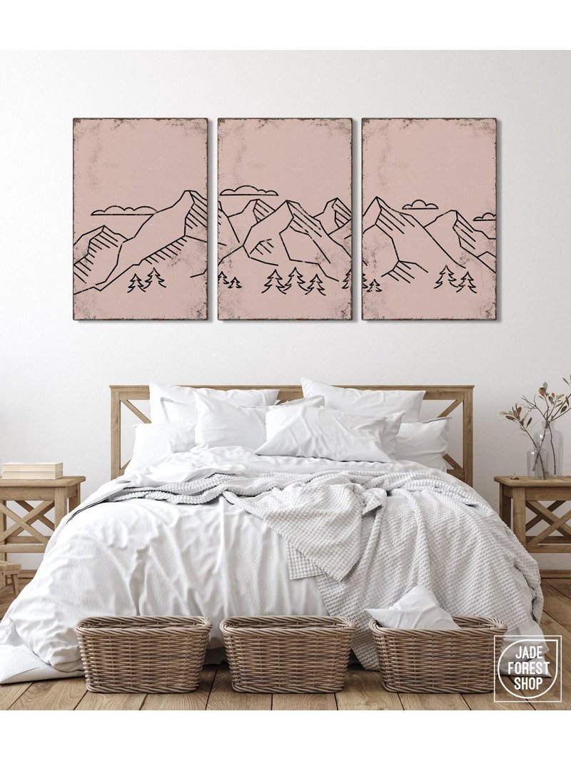 Trypyich Shell Pink Abstract Mountain Triptych Prints, Lodge Cabin And Office ...