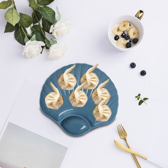 Shell Plates Dumpling Plates with Sauce Divider Microwave Safe Dishwasher Safe Plastic Plates Reusable Lightweight Plates for Kitchen Dining