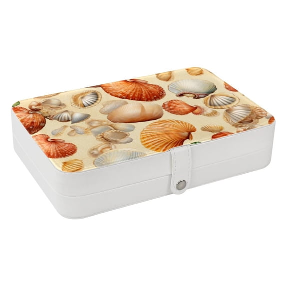 Shell Portable PU Leather Travel Jewelry Stand Organizer Box with Removable Compartment and Necklace Holder