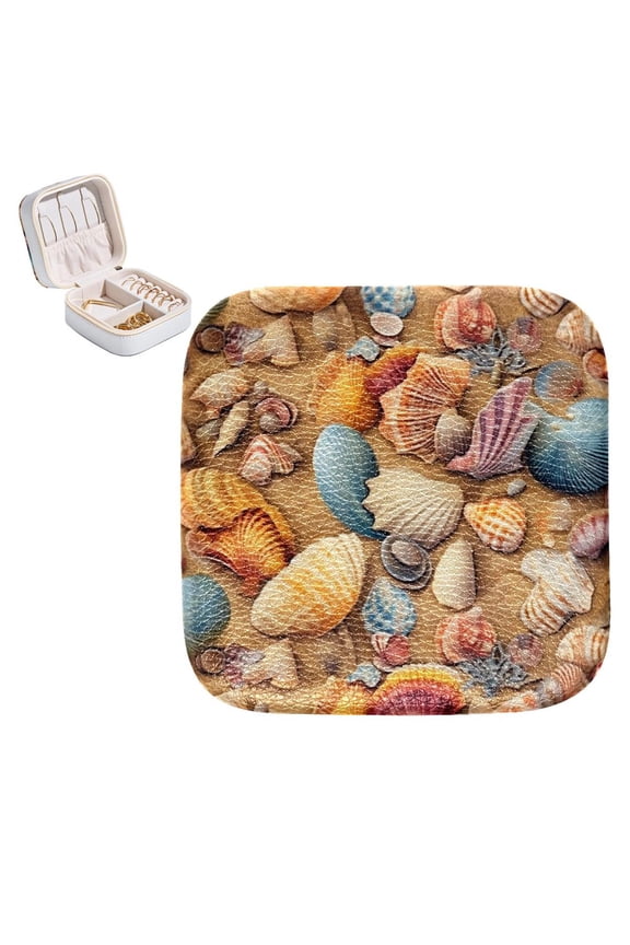 Shell Portable Square Jewelry Box and Organizer for Rings, Earrings, Necklaces, Bracelets Ideal for Girls and Women