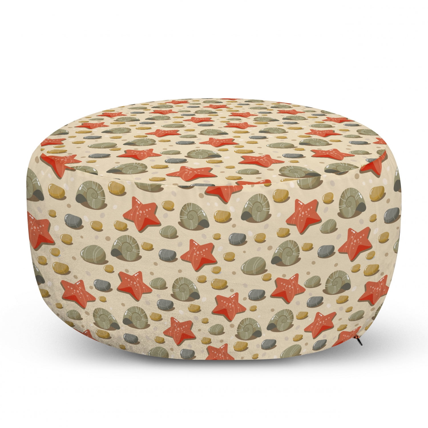 Shell Pouf Cover with Zipper, Simplistic Ocean Sea Pebbles Seashells ...