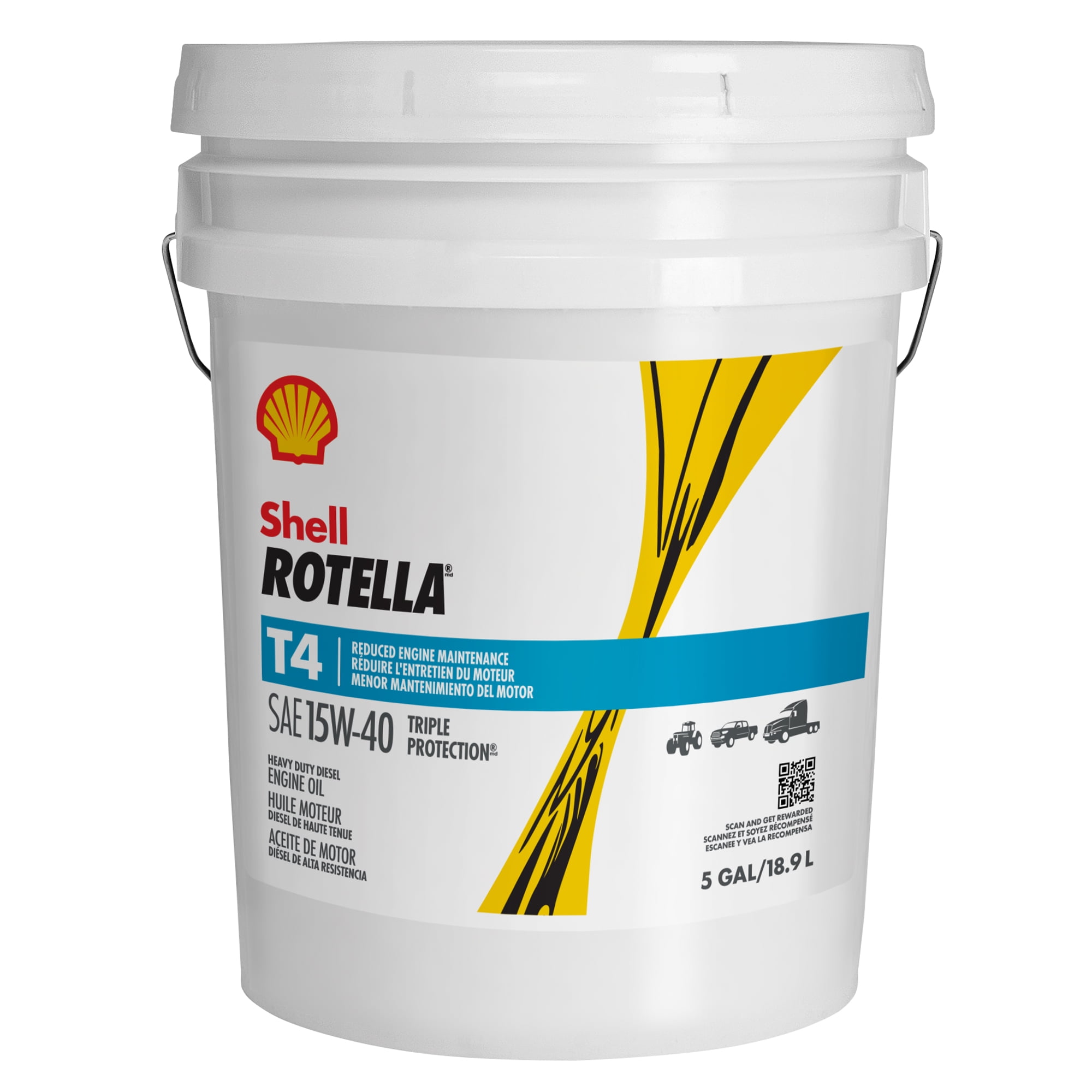 Shell Rotella T4 Triple Protection 15W-40 Diesel Engine Oil, 5 Gallon