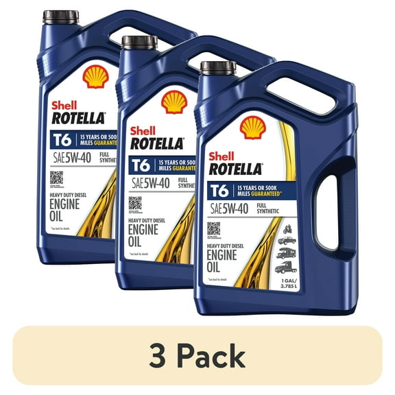 (3 pack) Shell Rotella T6 Full Synthetic 5W-40 Diesel Engine Oil, 1 Gallon