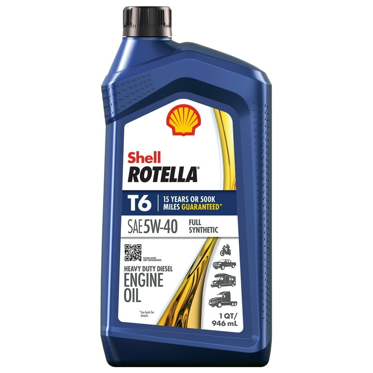 Shell Rotella T6 Full Synthetic 5W-40 Diesel Engine Oil, 1 Quart 