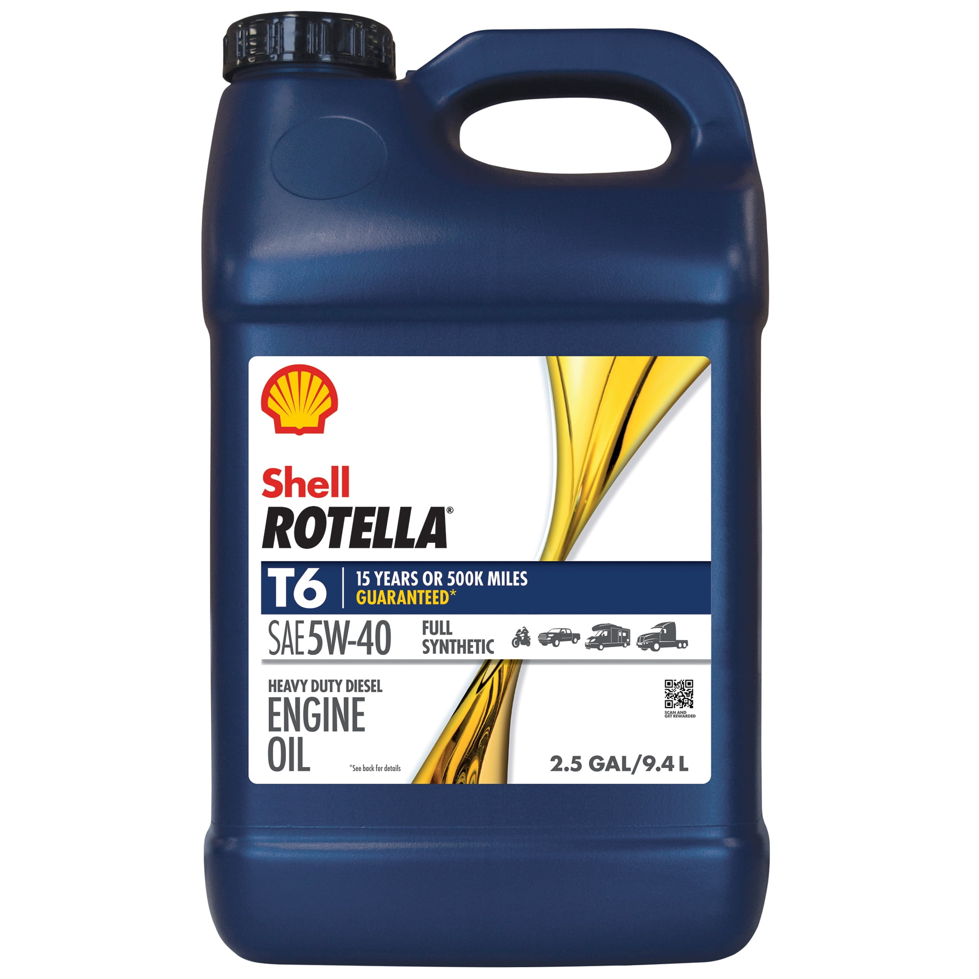 Shell Rotella T6 Full Synthetic 5W-40 Diesel Engine Oil, 2.5 Gallon, 2 ...