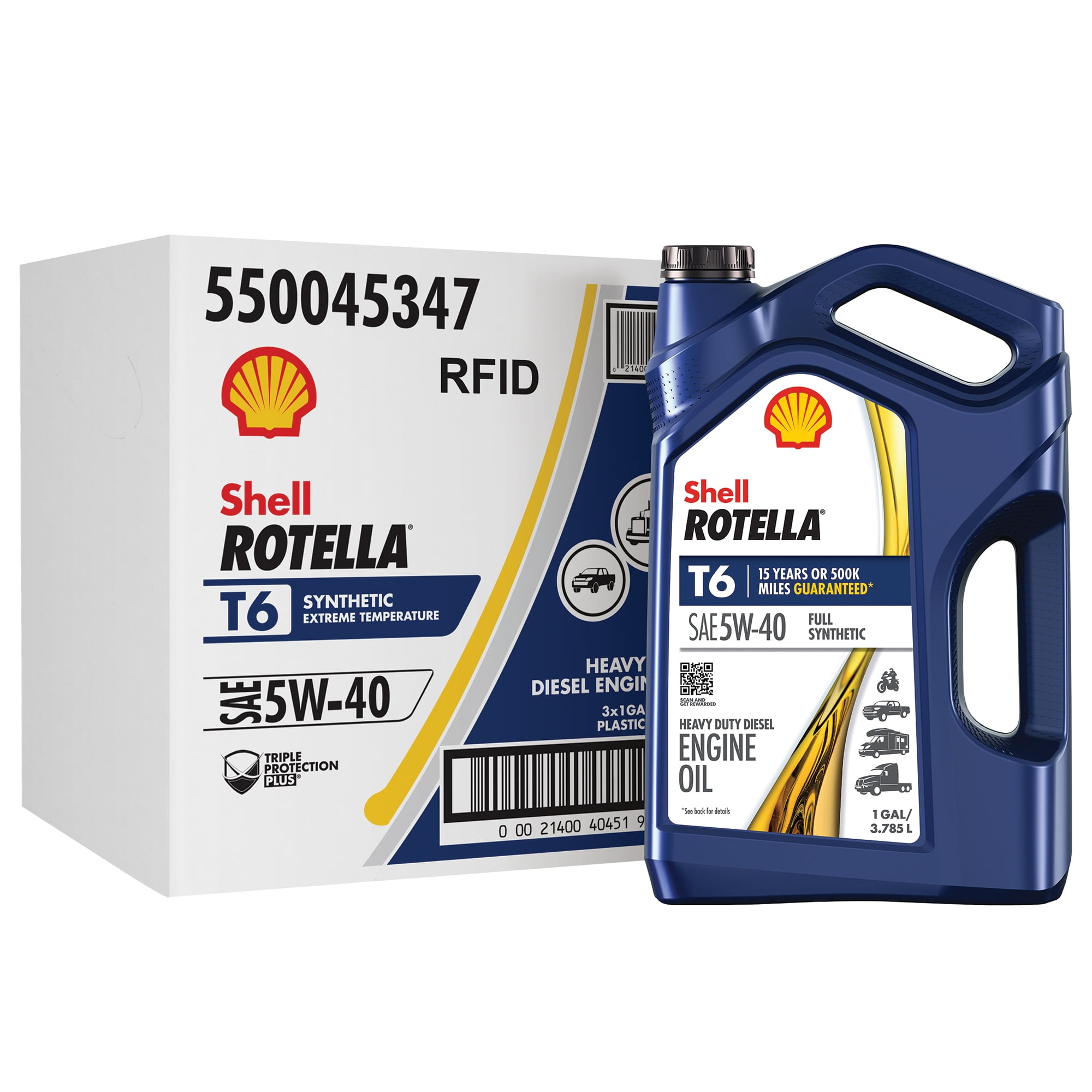 Shell Rotella T6 Full Synthetic 5W-40 Motor Oil, 1 Gallon (3 Pack)