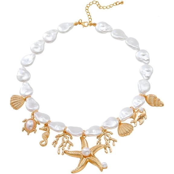 Shell Seahorse Alloy Professional Grade Imitation Pearl Necklace Multi-Layer Woman Accessories[v352]