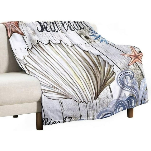 Shell Seal Baech Marine Invertebrates Starfish Board Pattern Flannel Fleece Throw Blanket Novelty Decorations Air Conditioning Blankets for Couch Sofa Living Room Camping 60"x80"