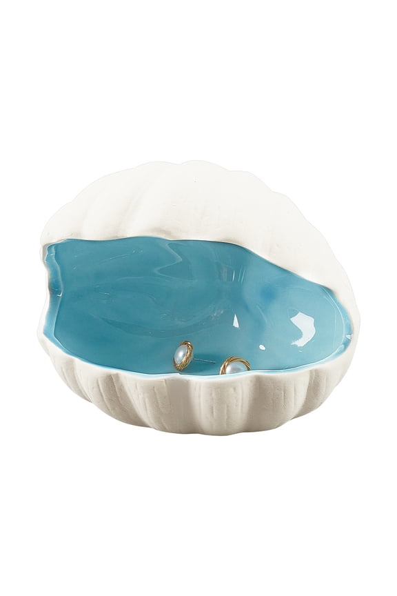 Shell Shape Ceramic Jewelry Tray Aqua Shell Trinket Dish Ceramic Ring Earring Holder Ocean-themed Decorative Trinket Plate for Rings Earrings Necklaces Bracelet Jewelry Watch Keys