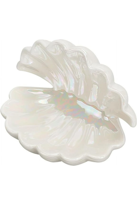 Shell Shape Ceramic Jewelry Tray White Shell Trinket Dish Ceramic Ring Earring Holder Ocean-themed Decorative Trinket Plate for Rings Earrings Necklaces Bracelet Jewelry Watch Keys White 1pc