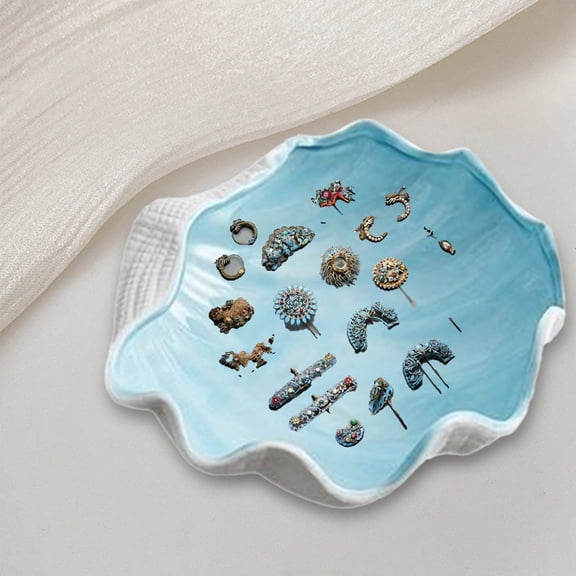 Shell Shape Jewelry Dish Tray - Ceramic Shell Candy Server Bowl - Multifunction Seashell Decor Bowl for Home Organising Jewellery, Holding Food,7.1x6.7in