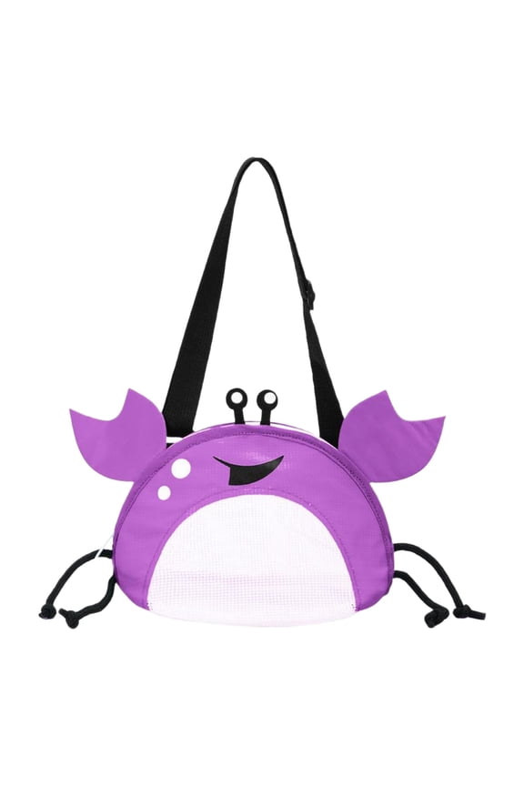 Shell-Shaped Bag,Crab Shaped Mesh Beach Bag with Adjustable Strap, Sandproof Collecting Bag for Kids, Shell and Pool Toy Storage for Summer Outdoor Travel
