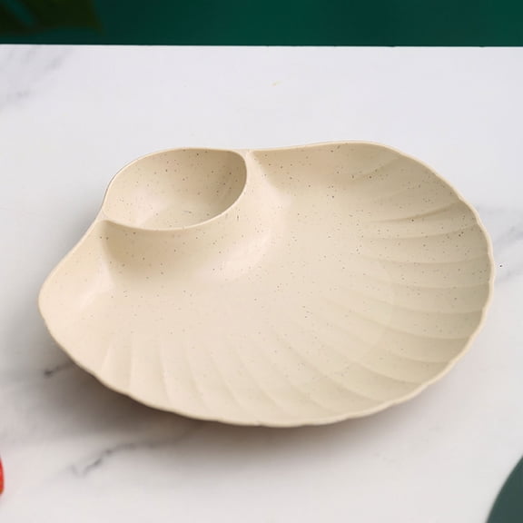 Shell Shaped Divided Snack Tray with Dip Compartment, Portable Handle Design, Reusable Plastic Serving Platter for Chips Fries, Party Tableware for Home Kitchen