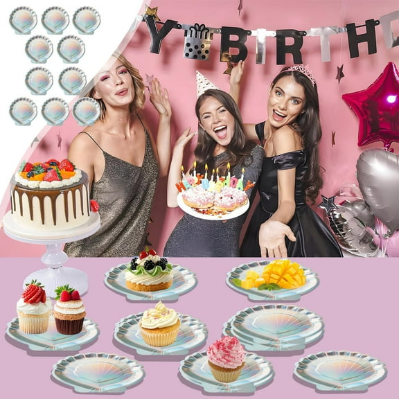 Shell Shaped Paper Dinner Plates 7 Inch 10PCS Set Colorful Disposable Food Safe Sturdy Recyclable Plates for Birthday Party Sea Themed Event Picnic Environmental Tableware