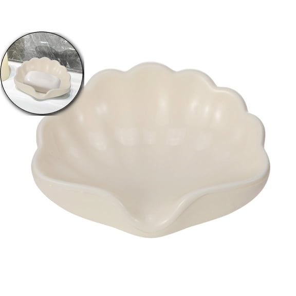 Shell-Shaped Plastic Soap Dish with Self-Draining Design Decorative Soap Holder for Bathroom Sink and Kitchen Countertop