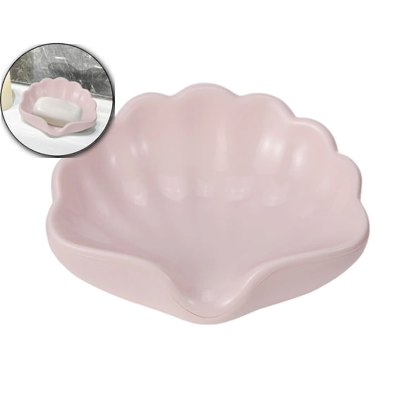 Shell-Shaped Plastic Soap Dish with Self-Draining Design Decorative Soap Holder for Bathroom Sink and Kitchen Countertop