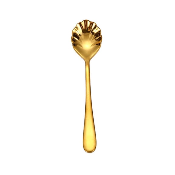 Shell Shaped Stainless Steel Spoon, Mini Tea and Coffee Spoon, Durable Stirring Utensil, Dishwasher Safe Small Scoop for Beverages, Yogurt and Sweet Dishes, 5.2 Inch Single Spoon,Gold