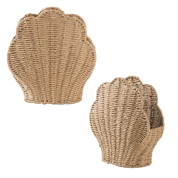 Shell Shaped Woven Storage Basket Natural Paper Rope Handmade Flower Vase Multifunctional Planter Organizer Boho Seaside Style Decor for Living Room Entryway Shelf Countertop Home Decoration