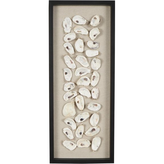 Shell Shell Handmade Home Wall Decor Abstract Wall Sculpture with Beige Linen Backing and Black Frame, Wall Art 12" x 2" x 30", Cream
