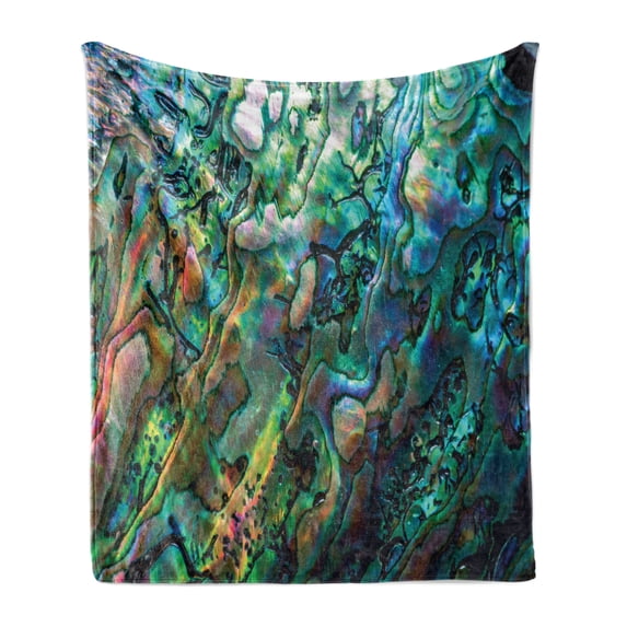 Shell Soft Flannel Fleece Throw Blanket, Haliotis of a Seashell Macro Photo Incredible Nature Closeup Unique Coastal Detail, Cozy Plush for Indoor and Outdoor Use, 60" x 80", Multicolor, by Ambesonne