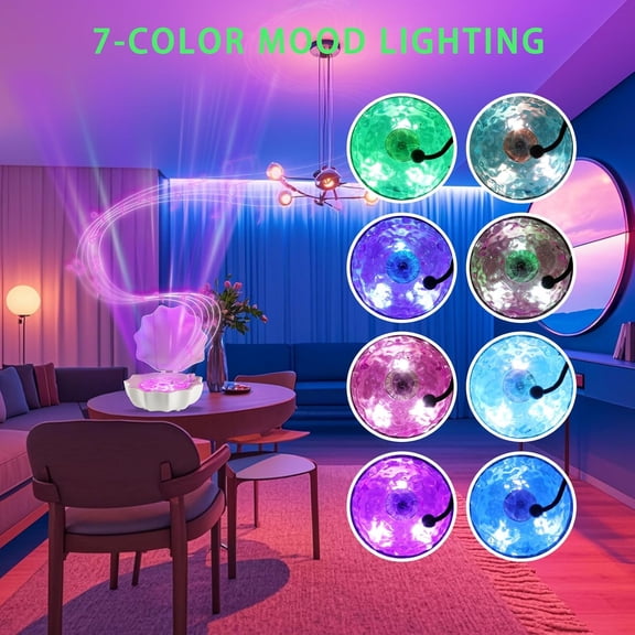 Shell Speaker with Northern Lights Projector, Colors Mood Lamp and White Noise, Home Decor Gift for Kids (Blue)