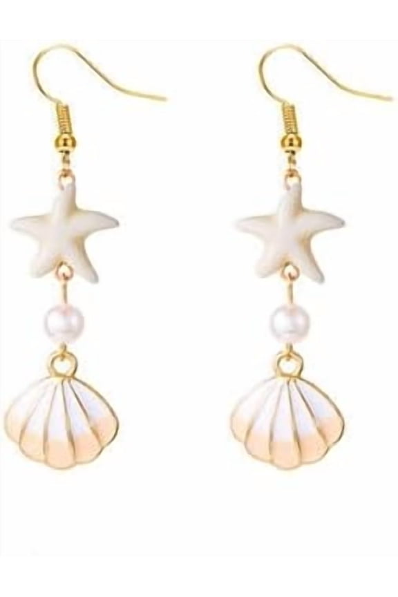Shell Starfish Earrings Ocean Conch Shell Dangle Earrings for Women Summer Beach Pearl Seahell Tassel Drop Earring Vacation Jewelry Gift