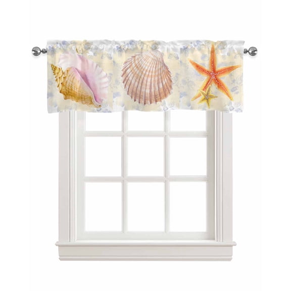 Shell Starfish Linen Curtain Valance for Bedroom/Bathroom/Kitchen/Office/Living/Dining Room Window,Coastal Sea Urchin Summer Ocean Beach Rod Pocket Topper Decorative Cafe Drapes Panel 54"x18"