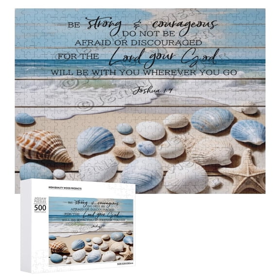 Shell Starfish Positive Quote Wooden Sign For Home Office Bedroom Kitchen Bathroom Wall Decor 500 PCS Funny Wood Puzzles Wooden Wall Art Decorative Sign 15"x20.5"