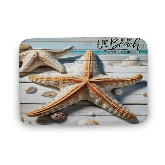 Shell Starfish Print Bathroom Rugs, Soft Microfiber,Rustic Beach Sea Life Print Bath Decor Rugs, 20"x32" Coral Velvet Bathtub Mats,Non Slip Mat for Shower