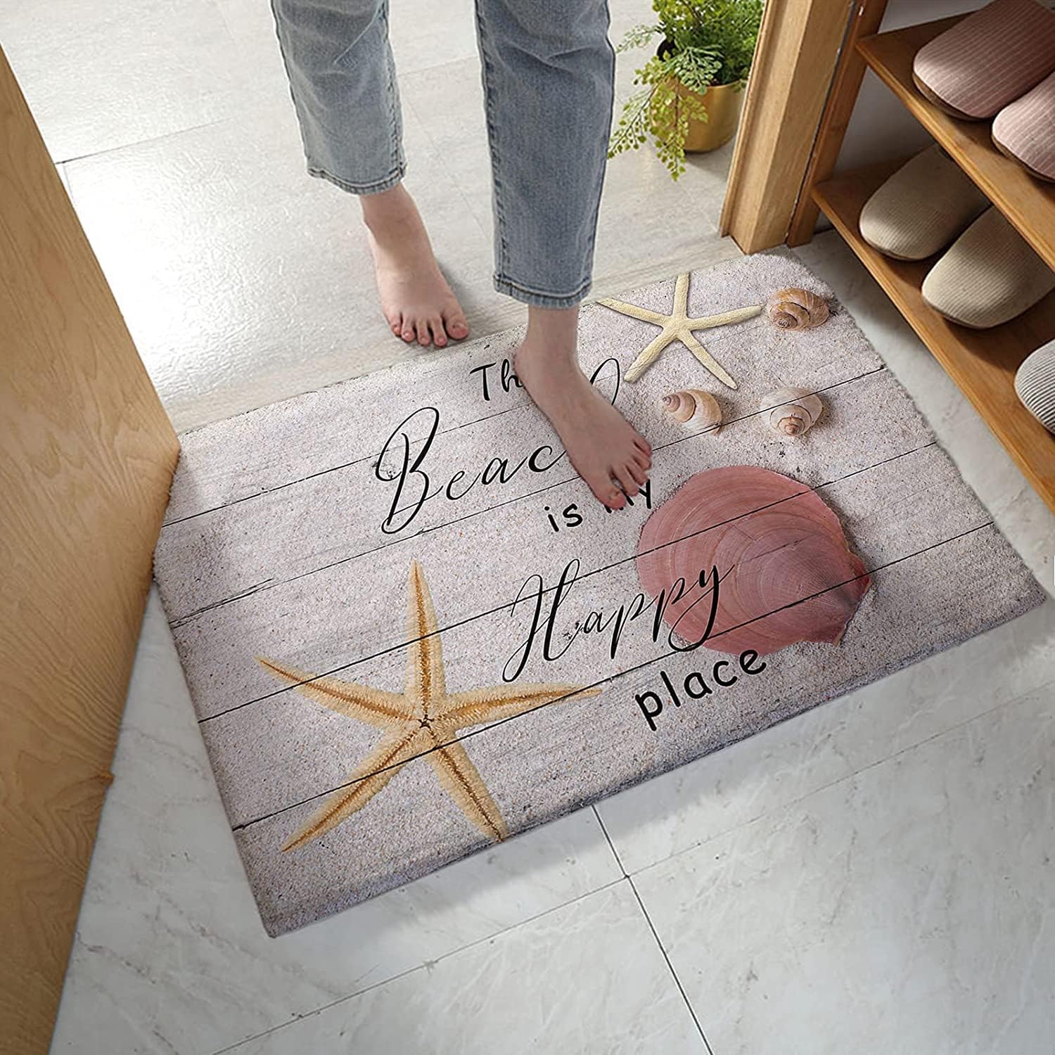 Shell Starfish on The Beach Sand Non Slip Backed Entryway Rugs for ...