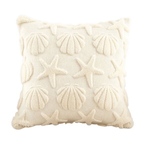 Shell Starfish Throw Pillow Cover Beach Seaside Cushion Cover for Sofa 18*18Inch Square Spring Summer Soft Plush Short Wool Velvet Pillowcase Holiday Decor Cream,1pc