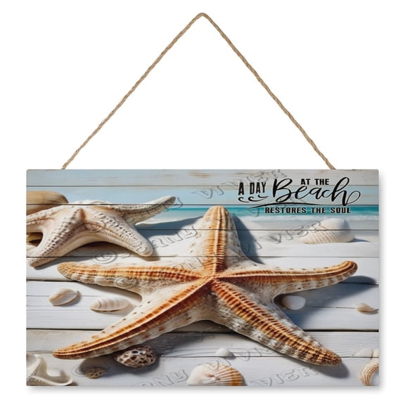 Shell Starfish Wall Art Rustic Farmhouse Wooden Sign Vintage Pictures for Bedroom Bathroom Kitchen Wall Decorations Bar Interior Decor 10"x16" Wooden Hanging Signs