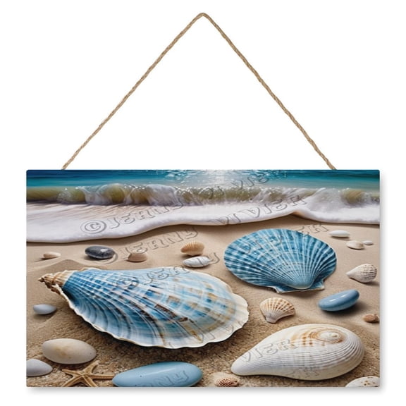 Shell Starfish Wall Art Wooden Sign Beach Decor Summer Decor Vintage Pictures for Bedroom Bathroom Kitchen Wall Decorations Bar Interior Decor 10"x16" Wooden Hanging Signs
