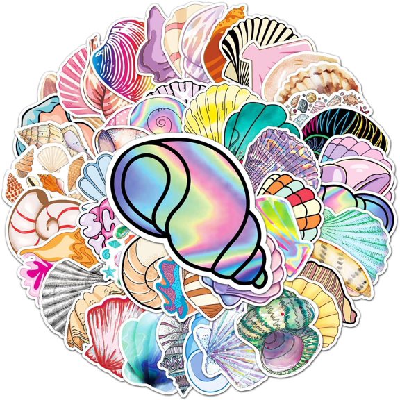 Shell Stickers Decal Purple Pink Sea Shells Waterproof Vinyl Stickers 50-Suitable for Laptop Travel Case Notebook Phone Car Scrapbook Water Bottle
