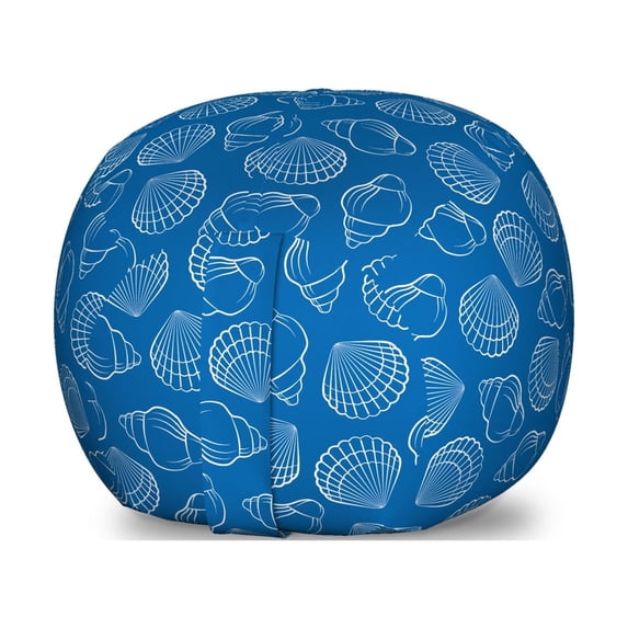Shell Storage Toy Bag Chair, Aquatic Summer Nautical Theme Outline Simplistic Pattern of Various Seashells, Stuffed Animal Organizer Washable Bag, Large Size, Cobalt Blue White, by Ambesonne