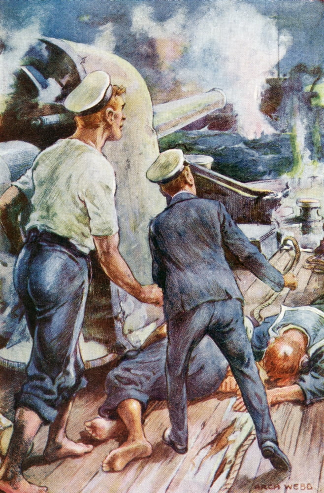 Its Shell Struck The German Cruisers Bridge Illustration By Archibald Webb From Midshipman Rex Carew VC By John S Margerison Published Circa 1920 Canvas Art - Ken Welsh Design Pics (22 x 36)
