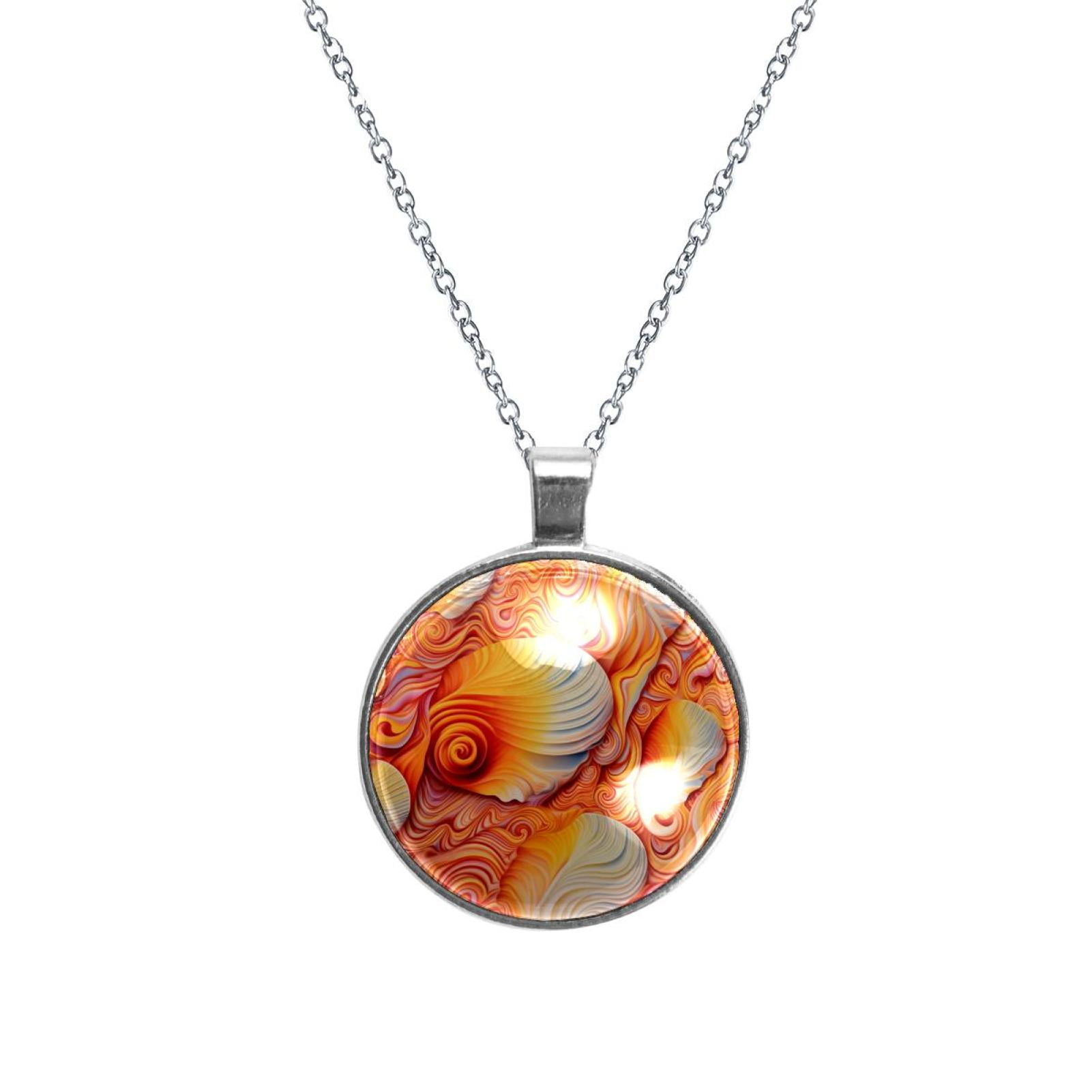 Shell Stunning Glass Circular Pendant Necklace - Fashionable and ...