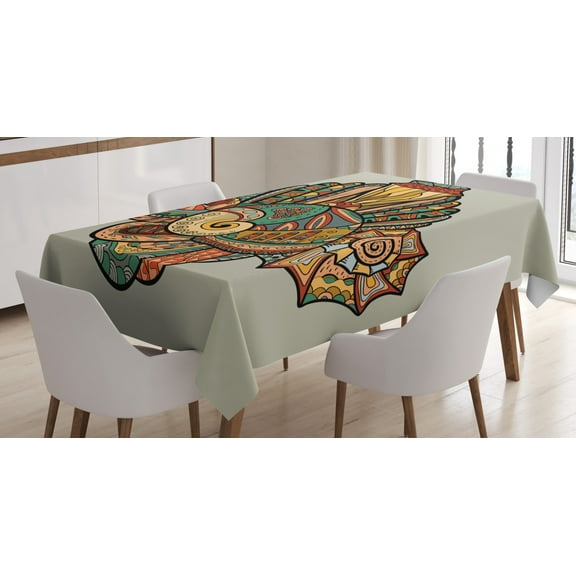 Shell Tablecloth, Abstract Tribal Stylized Seashell Underwater Seashore Creature Ethnic Artwork Print, Rectangular Table Cover for Dining Room Kitchen, 52" X 70",Multicolor, by Ambesonne