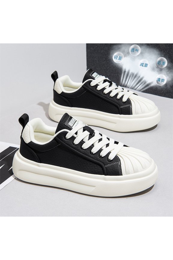 Shell Toe Cap Perforated Breathable Platform Skate Sneakers