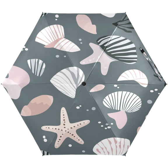 Shell Umbrellas for Sun Auto Open Close UV50+ Waterproof 5-Fold Compact Fiberglass Frame