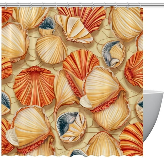 Shell Waterproof Printed Shower Curtain Set with Hooks - Bathroom Decoration