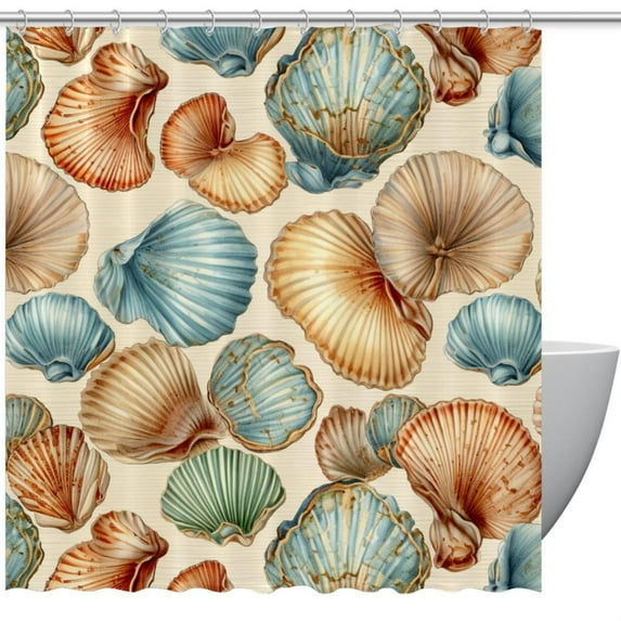 Shell Waterproof Shower Curtain Set with Hooks and Printed Design - Bathroom Decoration for Shower Curtains