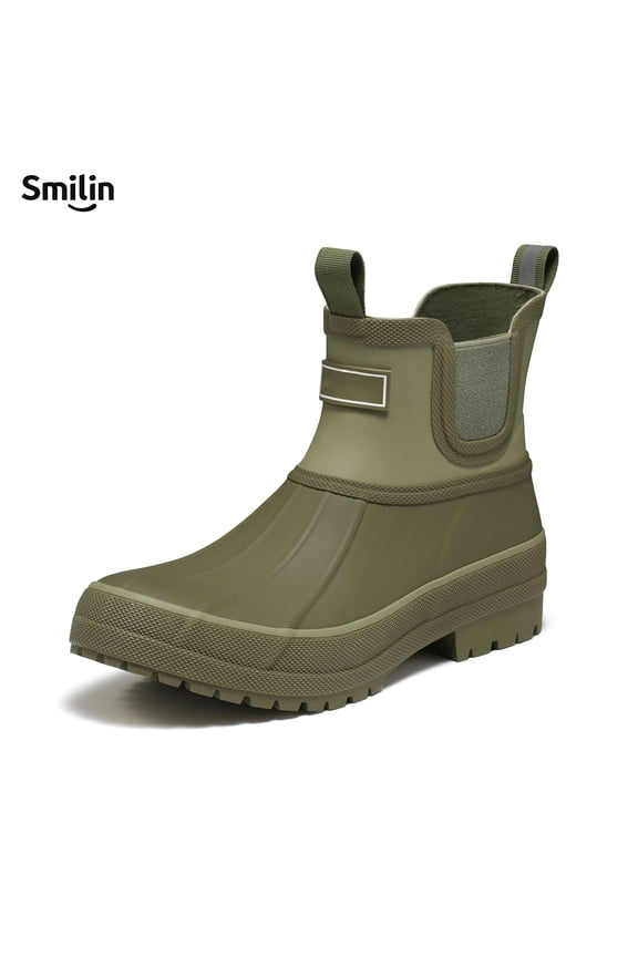 Shell Wide Round Toe Rain Boots for Women, Classic Chelsea Women's Rubber Garden Shoes, Green, Size 7