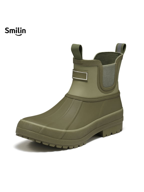 Shell Wide Round Toe Rain Boots for Women, Classic Chelsea Women's Rubber Garden Shoes, Green, Size 9