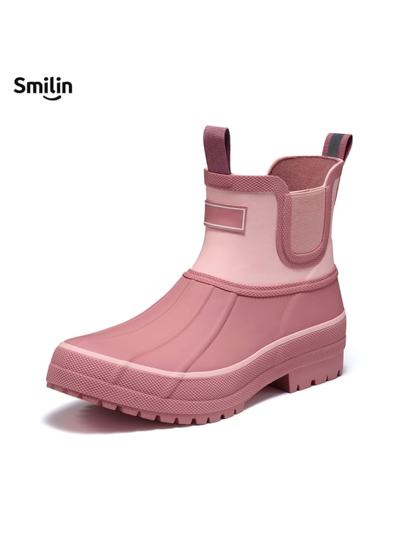 Shell Wide Round Toe Rain Boots for Women, Classic Chelsea Women's Rubber Garden Shoes, Red, Size 8