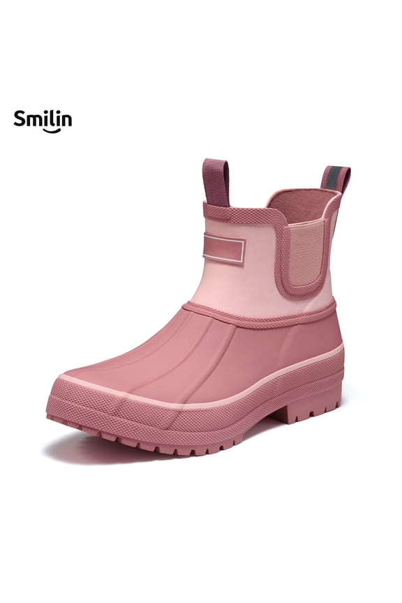 Shell Wide Round Toe Rain Boots for Women, Classic Chelsea Women's Rubber Garden Shoes, Red, Size 8