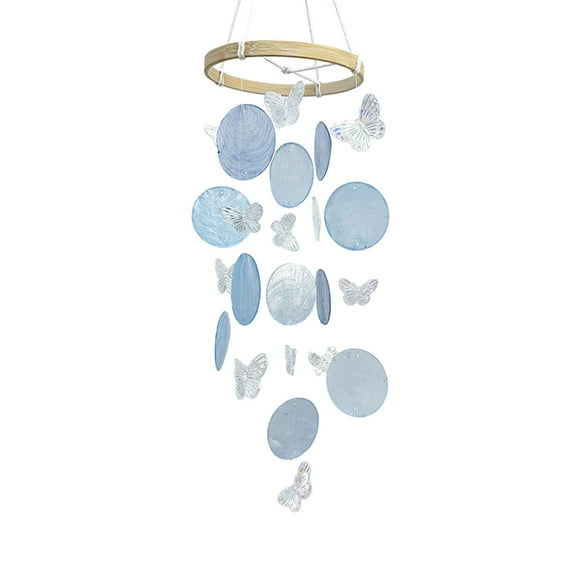 Shell Wind Chime for Outside, Butterfly Seashell Wind Chime Sea Glass Shell Wind Chime for Outside/Patio/Garden/Porch Decor, Handcrafted Wind Chime